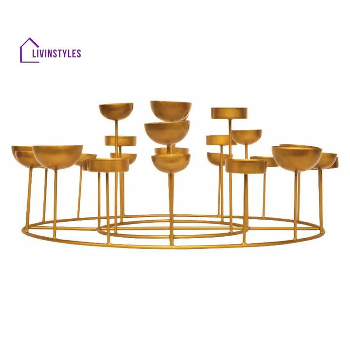 Golden Circular Tea Lights Stand Light