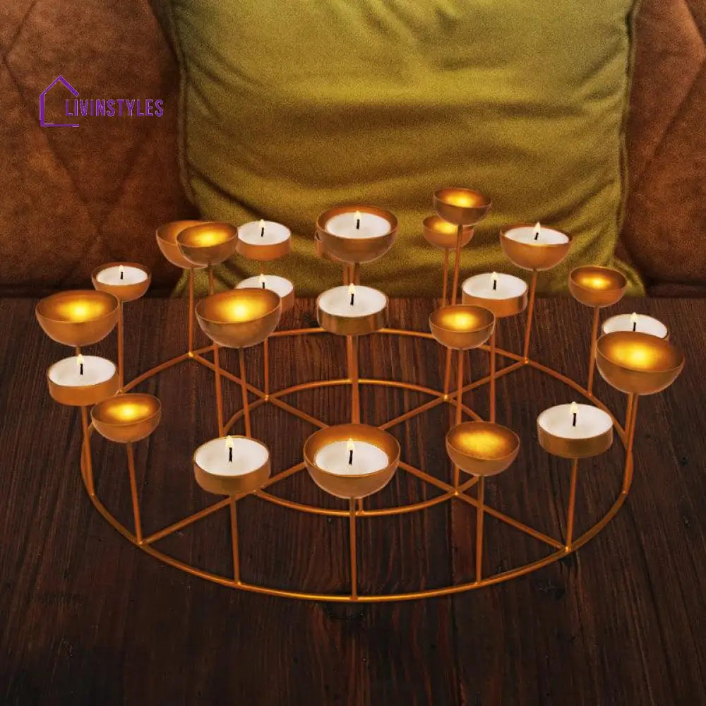 Golden Circular Tea Lights Stand Light