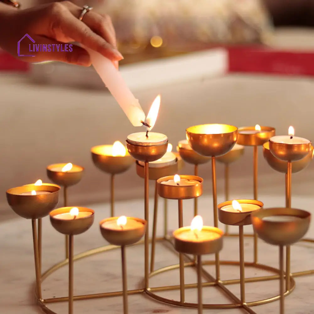 Golden Circular Tea Lights Stand Light