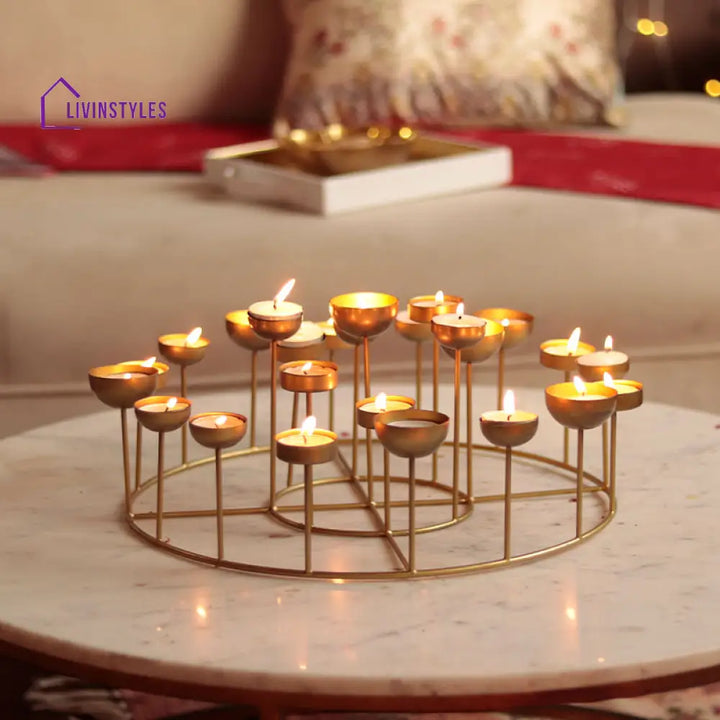 Golden Circular Tea Lights Stand Light