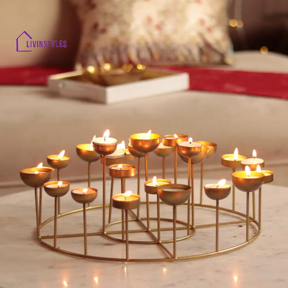 Golden Circular Tea Lights Stand Light