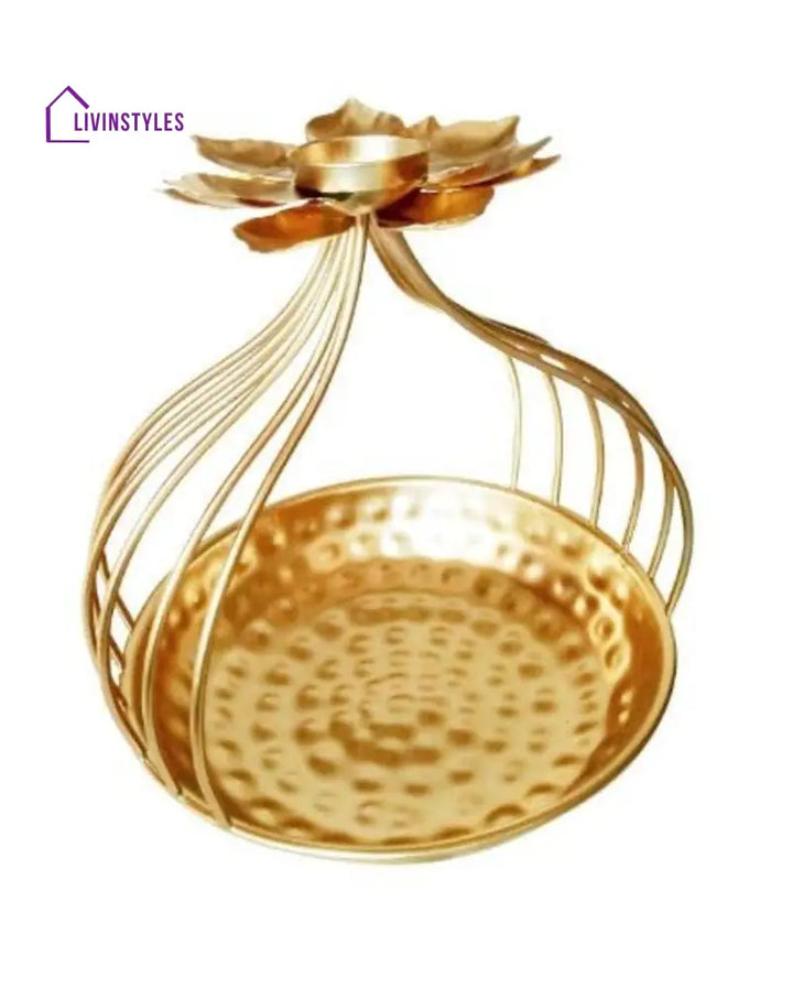 Golden Flower Tealight Candle Holder Urli | 6 X 10 Inches