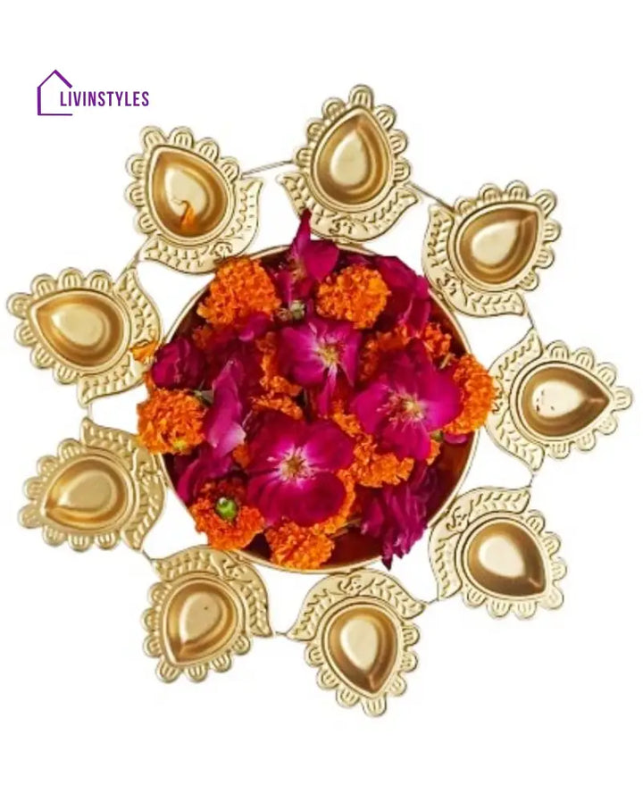 Golden Iron Urli With Attached Diyas