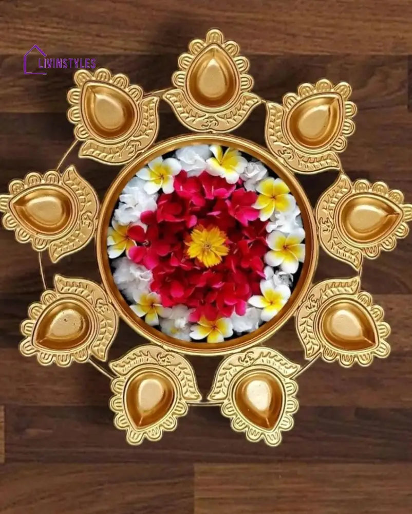 Golden Iron Urli With Attached Diyas