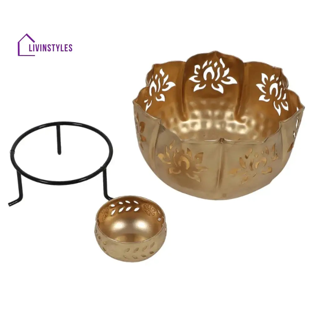 Golden Large Lotus Urli Bowls | Set Of 10