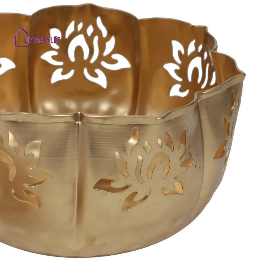 Golden Large Lotus Urli Bowls | Set Of 10