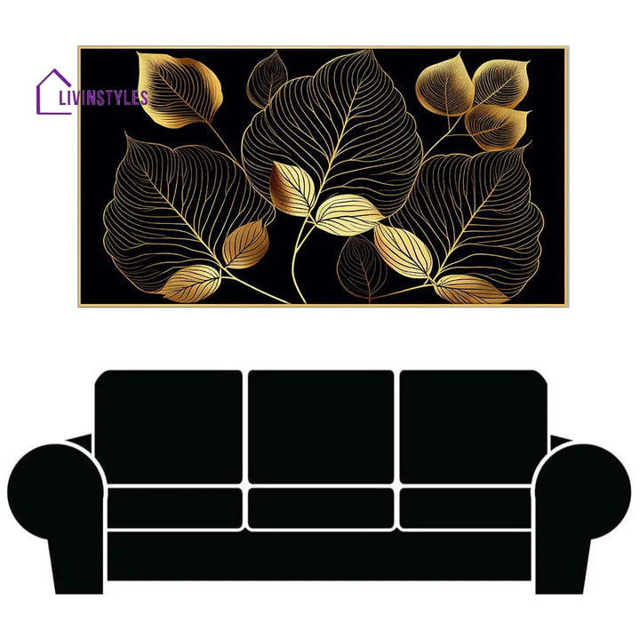 Golden Leaves On Black Canvas Wall Painting