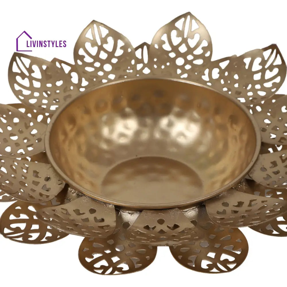 Golden Lotus Flower Cut Metal Urli | Gold Set Of 3