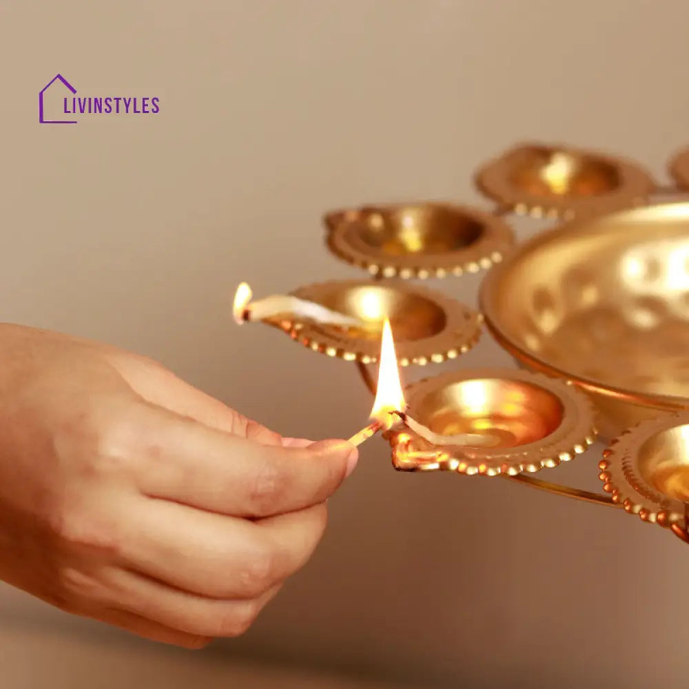 Golden Petals Design Urli Diya Stand | Gold Set Of 3