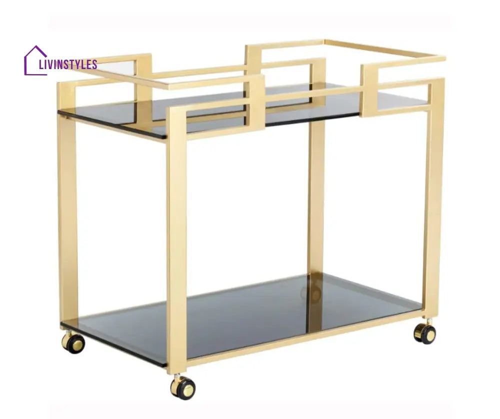 Golden Rectangle 2-Tier Serving Trolley With Glass Shelves (Iron) Trays