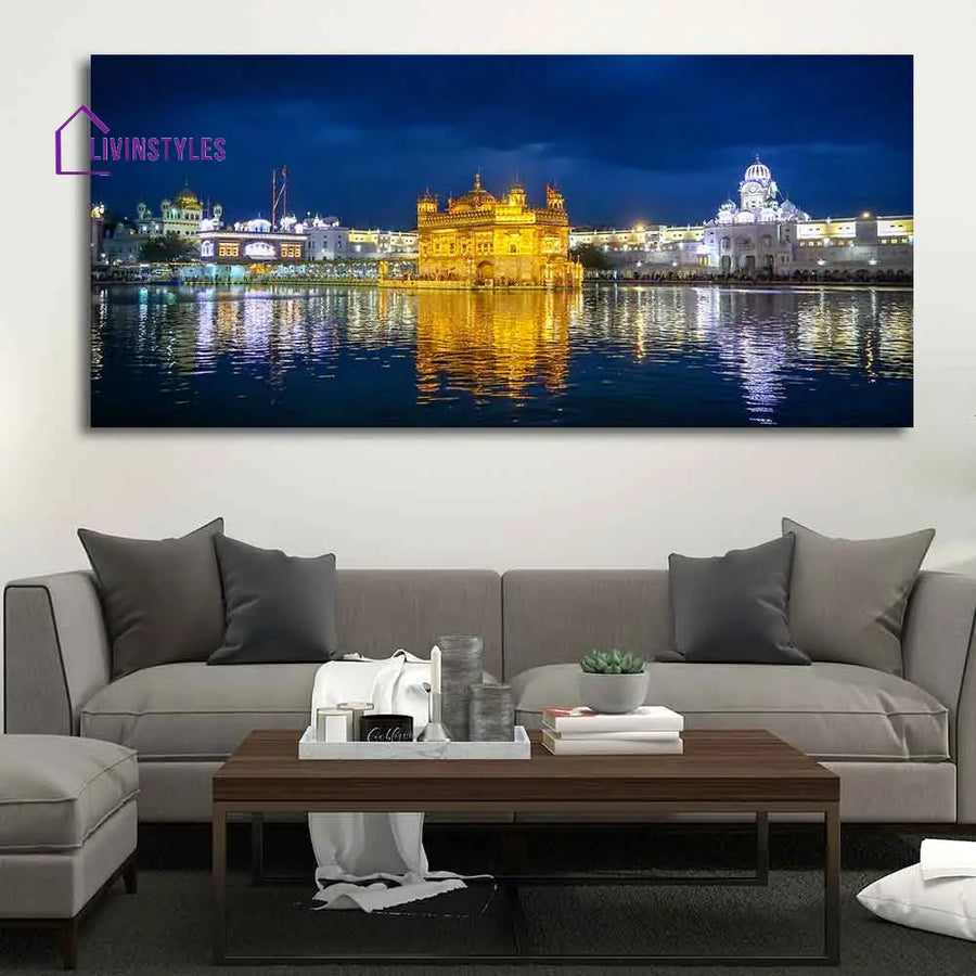 Golden Temple In Evening Large Canvas Wall Painting