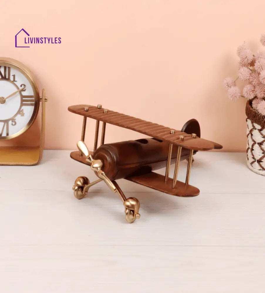 Golden Vintage Airplane Sheesham Wood Table Accent