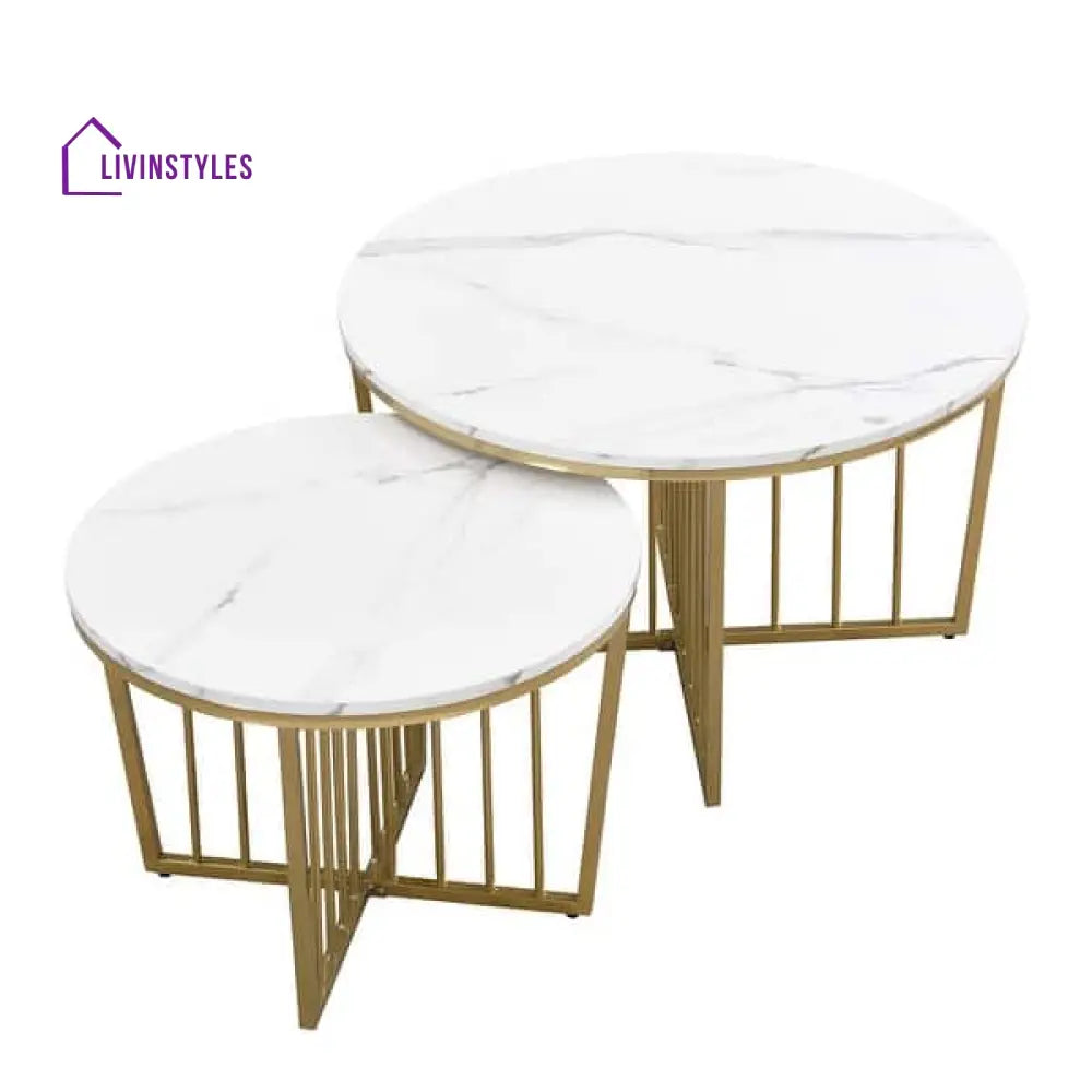 Gopal Coffee Table Metal Legs With Marble Top - Set Of 2