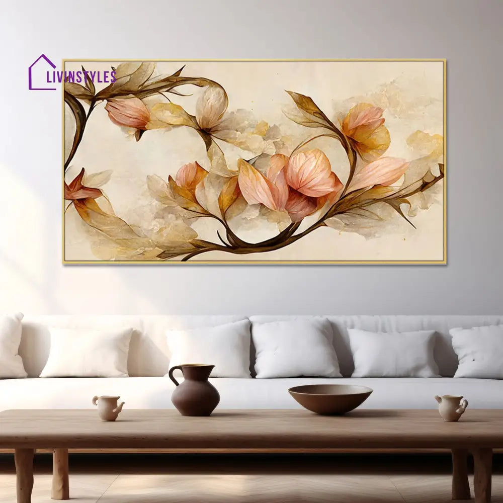 Gorgeous Flowers Framed In Gold Wall Painting