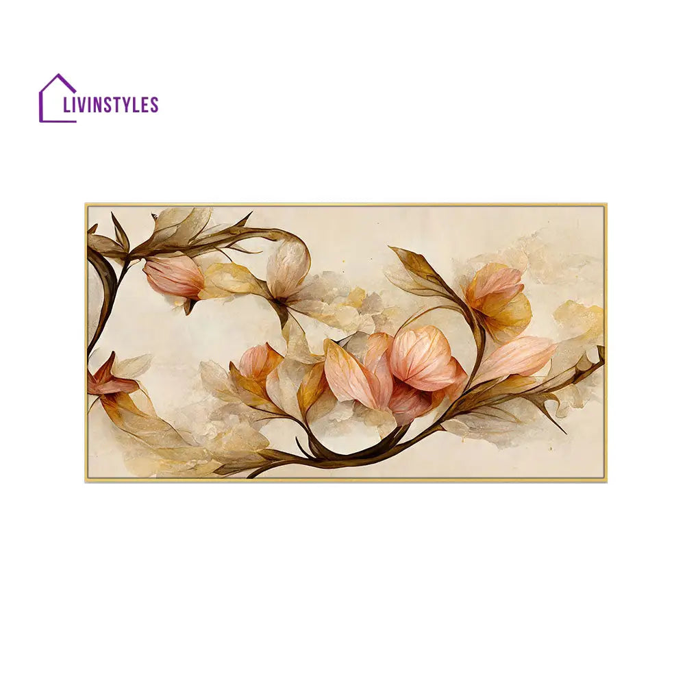 Gorgeous Flowers Framed In Gold Wall Painting