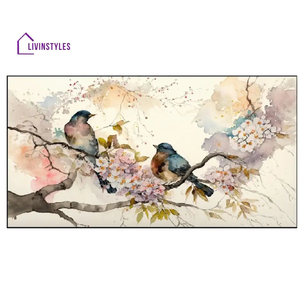 Graceful Birds On Flowered Branch Wall Painting