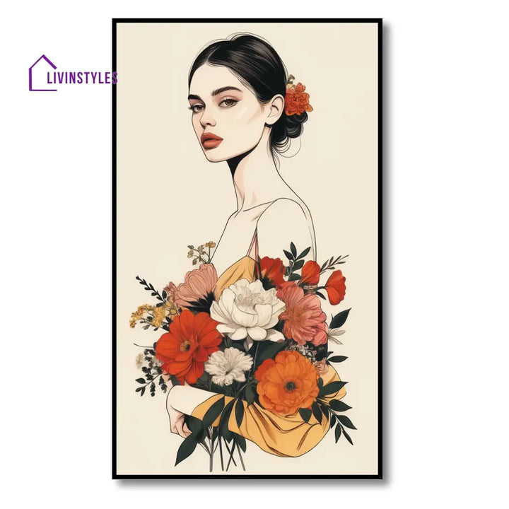 Graceful Bouquet: Elegance In Bloom Canvas Wall Painting 24 X 36 Inch / Black Floating Frame