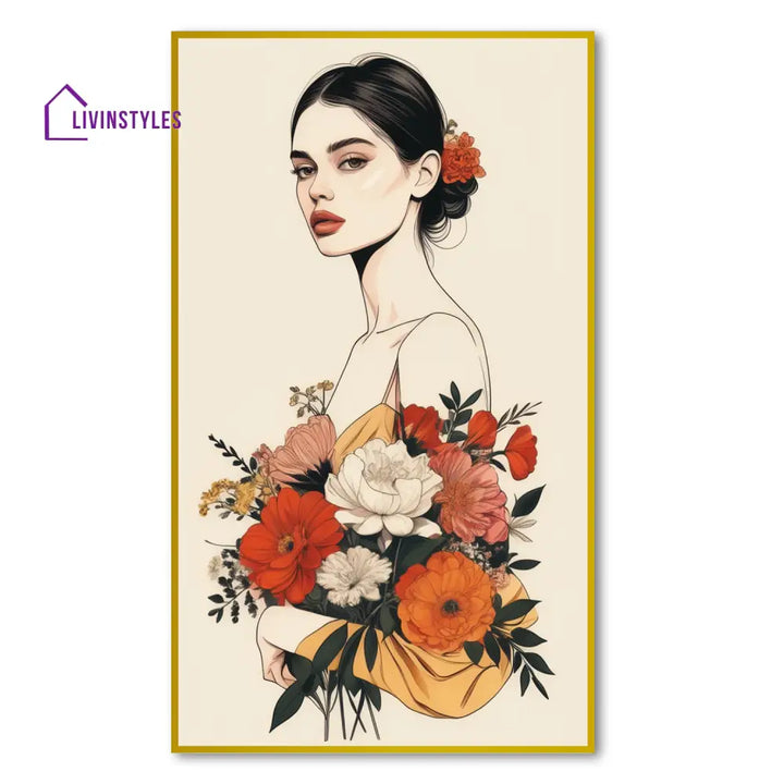 Graceful Bouquet: Elegance In Bloom Canvas Wall Painting 24 X 36 Inch / Gold Floating Frame