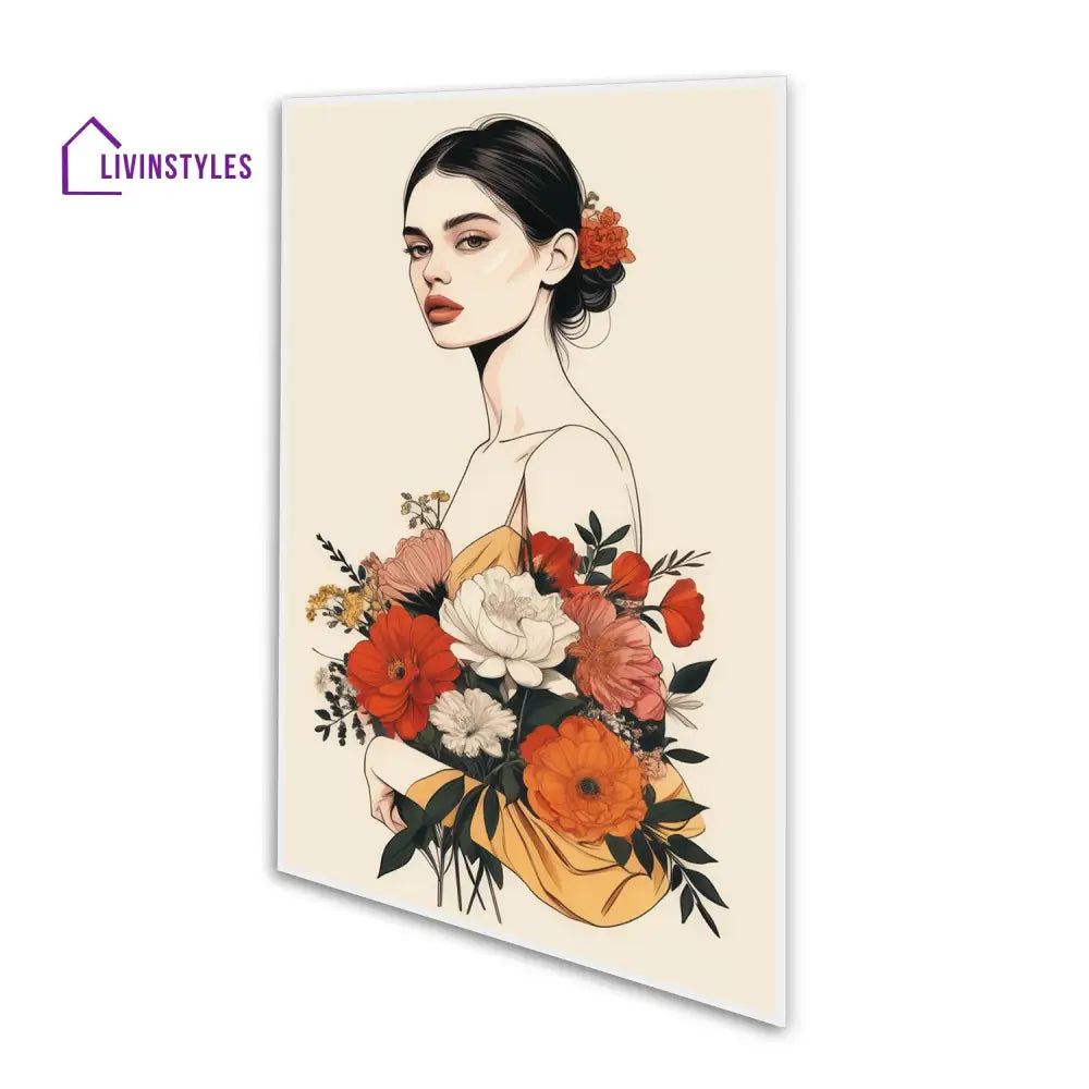 Graceful Bouquet: Elegance In Bloom Canvas Wall Painting 24 X 36 Inch / White Floating Frame