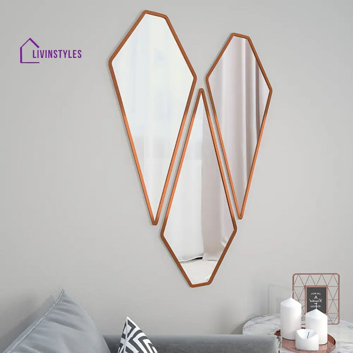 Graceful Diamond Cut Copper Finish Vanity Mirrors Set Of 3