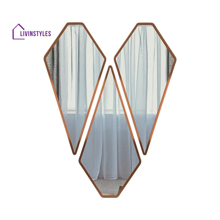 Graceful Diamond Cut Copper Finish Vanity Mirrors Set Of 3