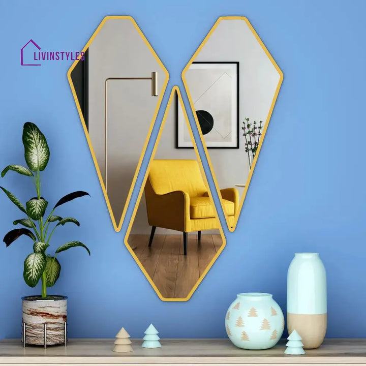 Graceful Diamond Shape Vanity Mirrors (Set Of 3) In Golden Finish Frame