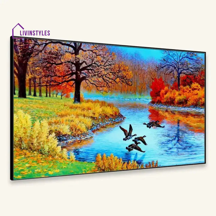 Graceful Ducks Over Serene River Wall Painting