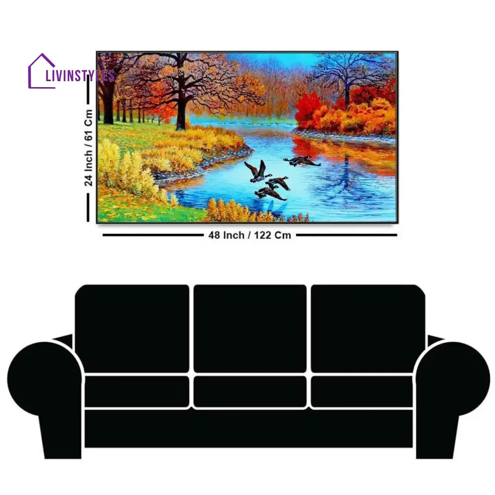 Graceful Ducks Over Serene River Wall Painting