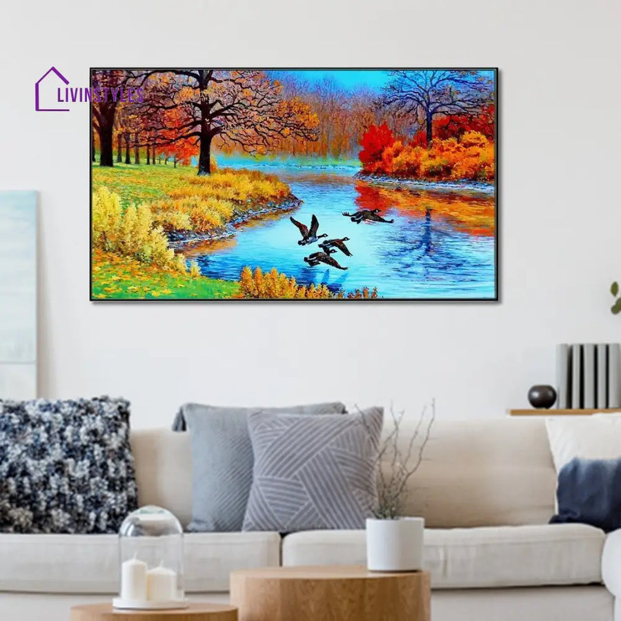 Graceful Ducks Over Serene River Wall Painting