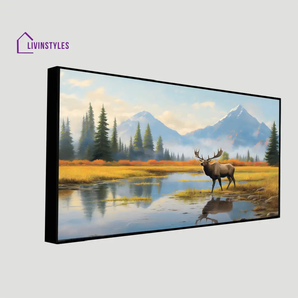 Graceful Elk In Scenic Landscape Wall Painting