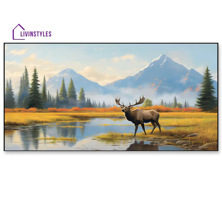 Graceful Elk In Scenic Landscape Wall Painting