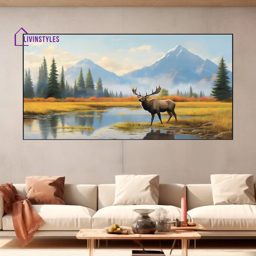 Graceful Elk In Scenic Landscape Wall Painting