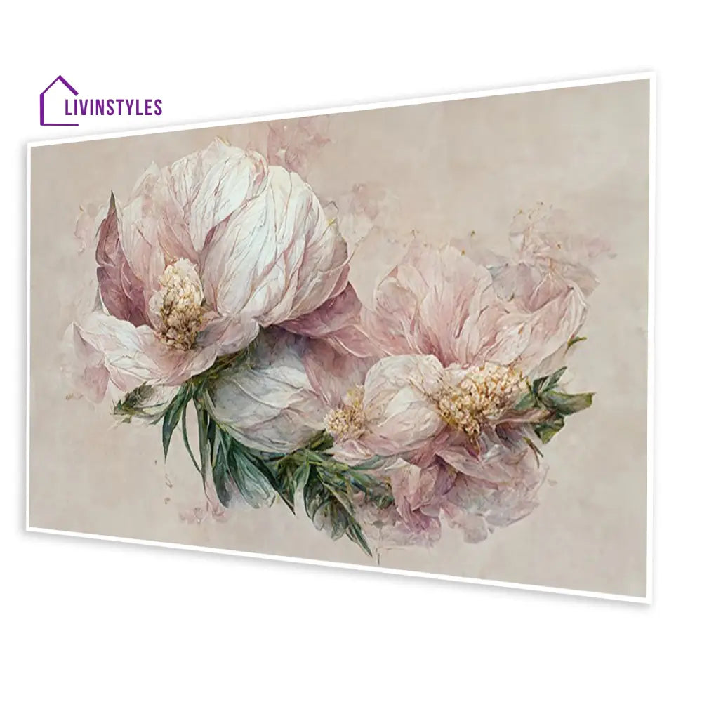 Graceful Pink Peonies On Beige Wall Painting