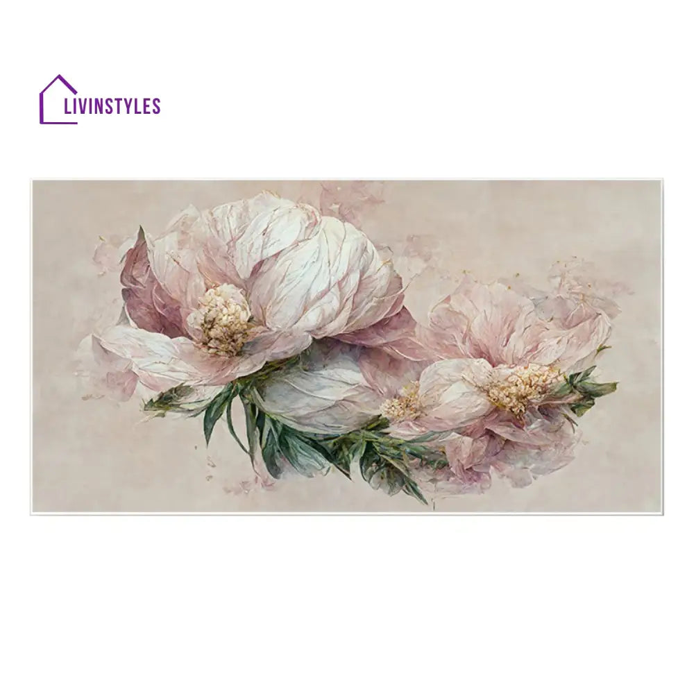 Graceful Pink Peonies On Beige Wall Painting