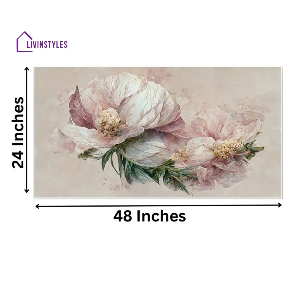 Graceful Pink Peonies On Beige Wall Painting