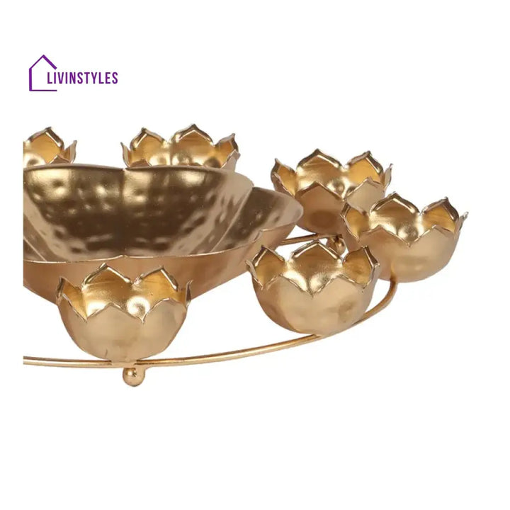 Grand Gold Urli With Tealight Candles Set