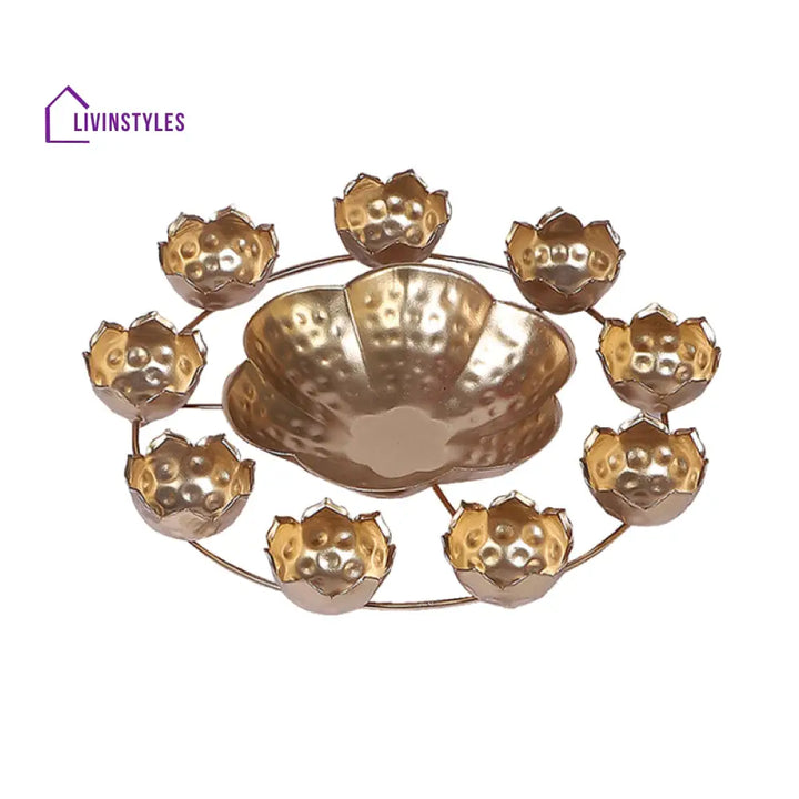 Grand Gold Urli With Tealight Candles Set