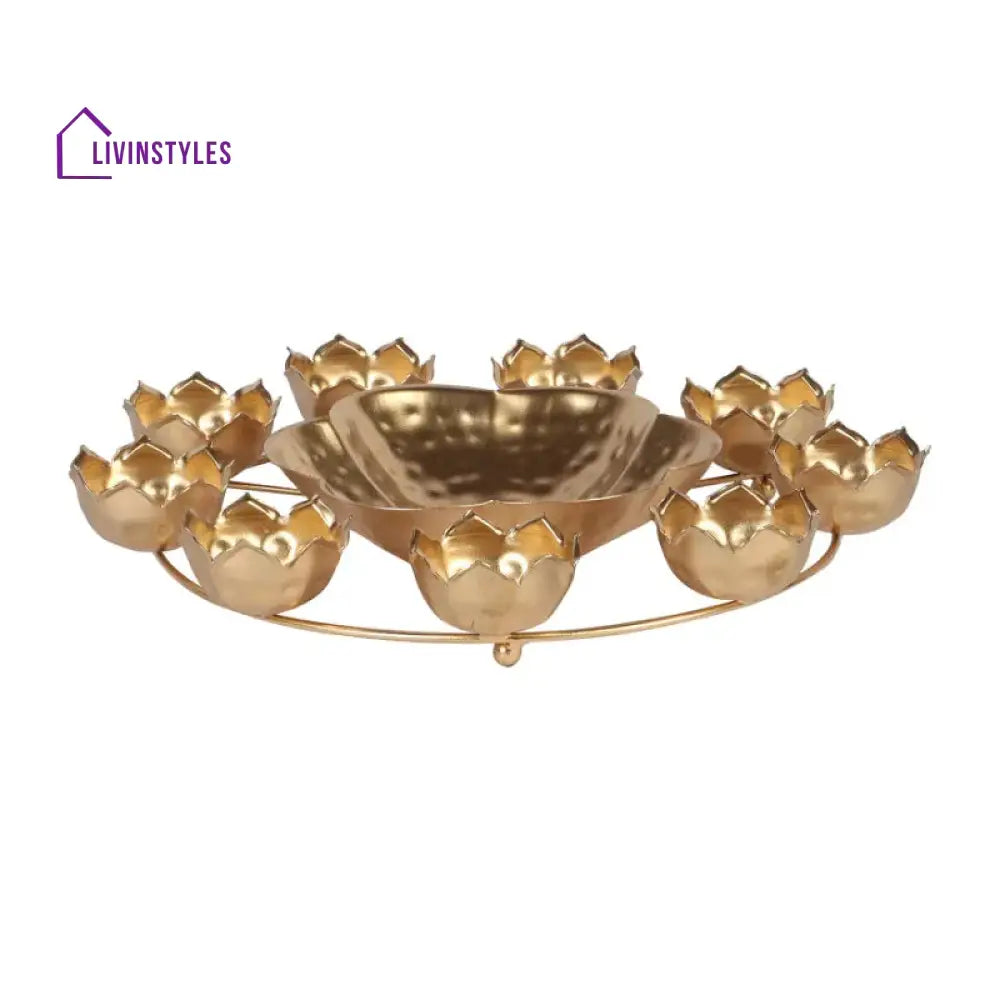 Grand Gold Urli With Tealight Candles Set