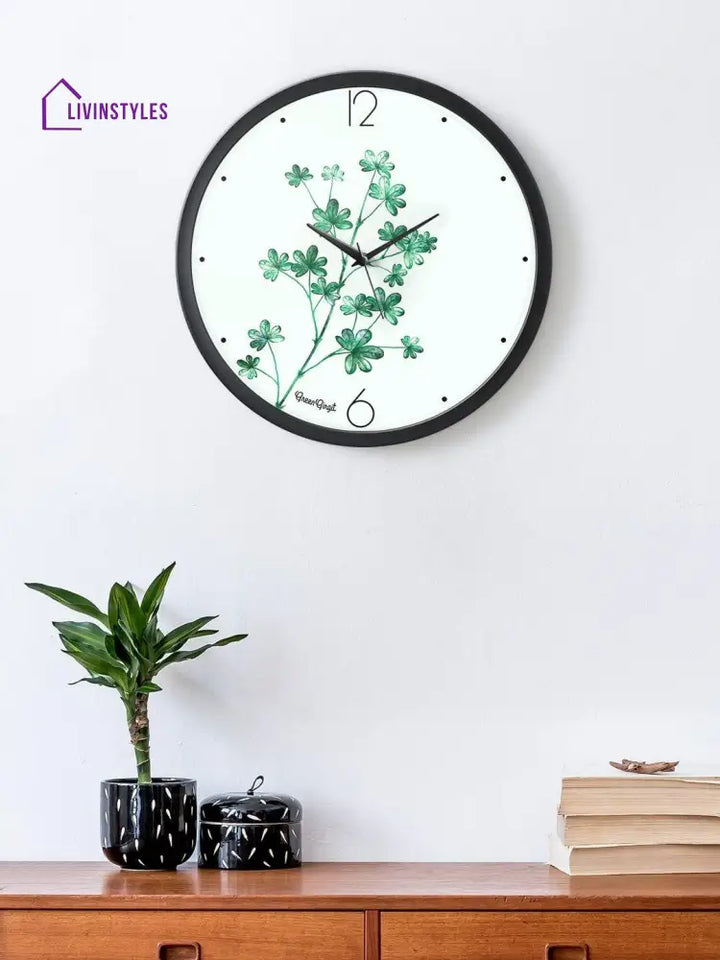 Green Leaves Multicolor Wall Clock