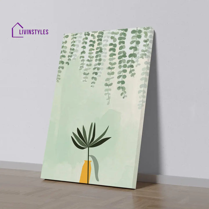 Green Plant In Yellow Vase Canvas Wall Painting 16 X 20 Inch / Stretch