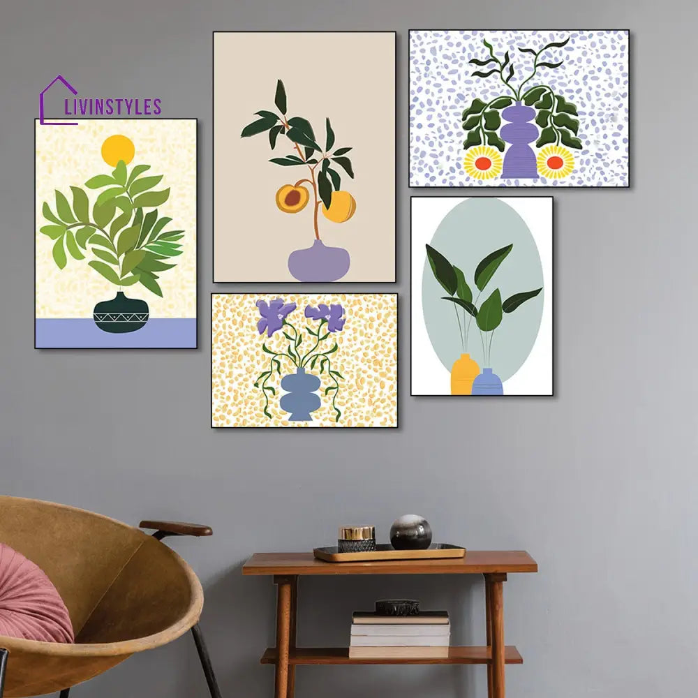 Green Plant In Yellow Vase Canvas Wall Painting