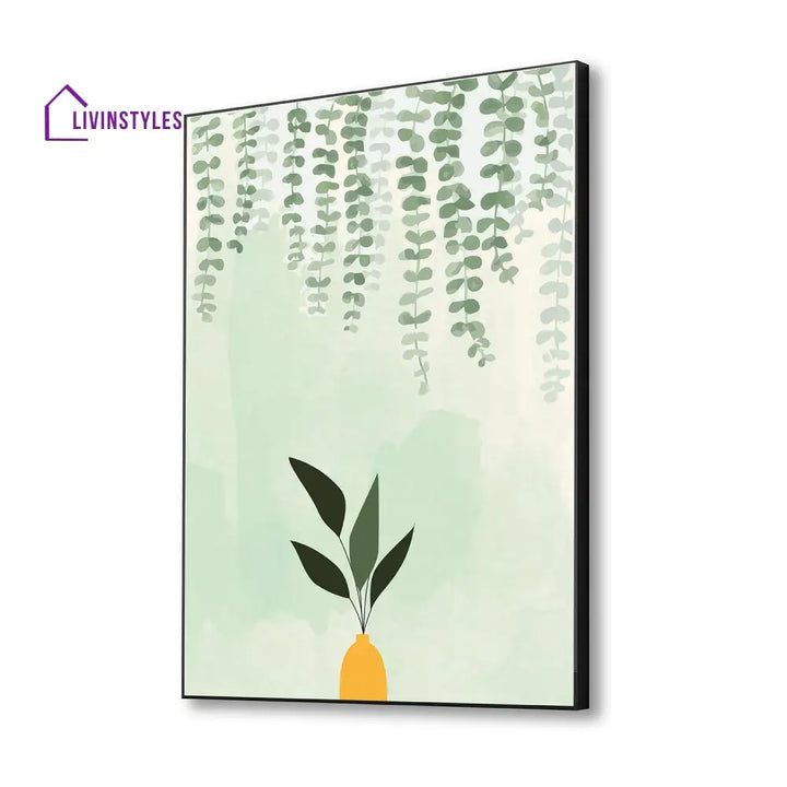 Green Plant In Yellow Vase Canvas Wall Painting