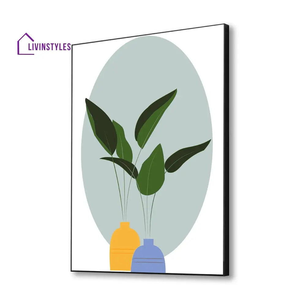 Green Plant In Yellow Vase Canvas Wall Painting