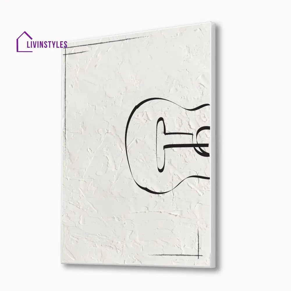 Guitar Drawing Canvas Wall Art Printed Painting 16 X 20 Inch / White Floating Frame