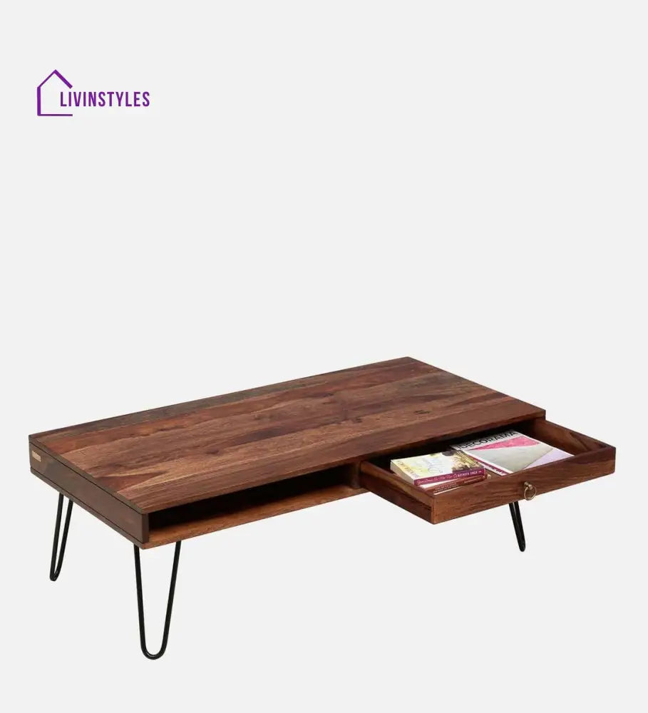 Gumina Sheesham Wood Coffee Table In Rustic Teak Finish