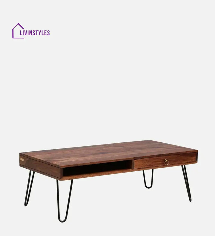 Gumina Sheesham Wood Coffee Table In Rustic Teak Finish