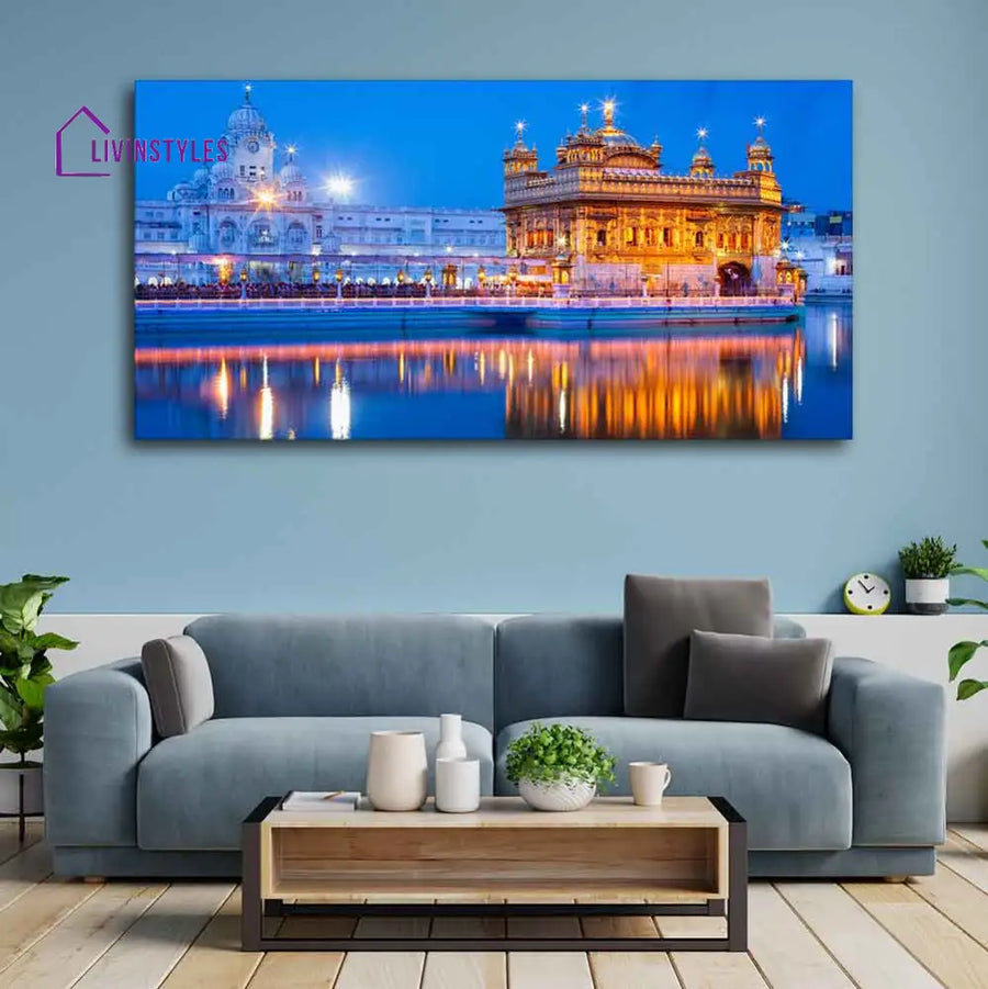 Gurdwara Sri Harmandir Sahib The Golden Temple Wall Painting Ready To Hang (Fitted With Wood Frame)