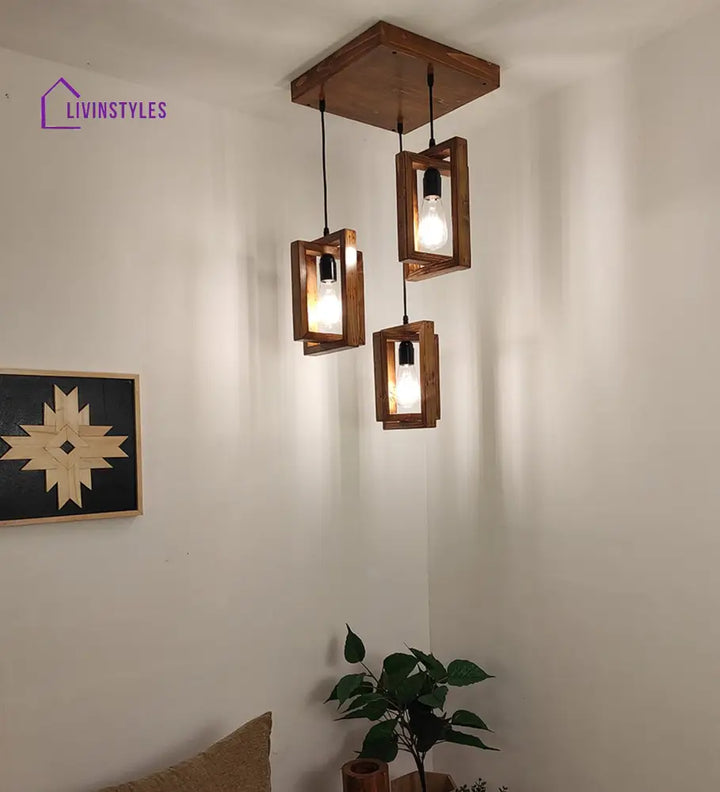 Gyro Brown Wooden Cluster Hanging Lamp Lamps