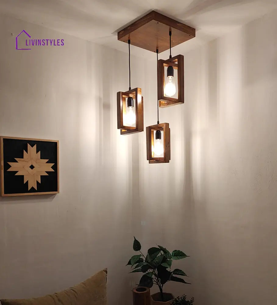 Gyro Brown Wooden Cluster Hanging Lamp Lamps