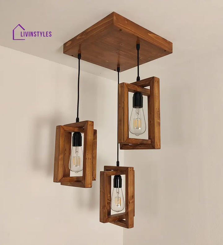 Gyro Brown Wooden Cluster Hanging Lamp Lamps